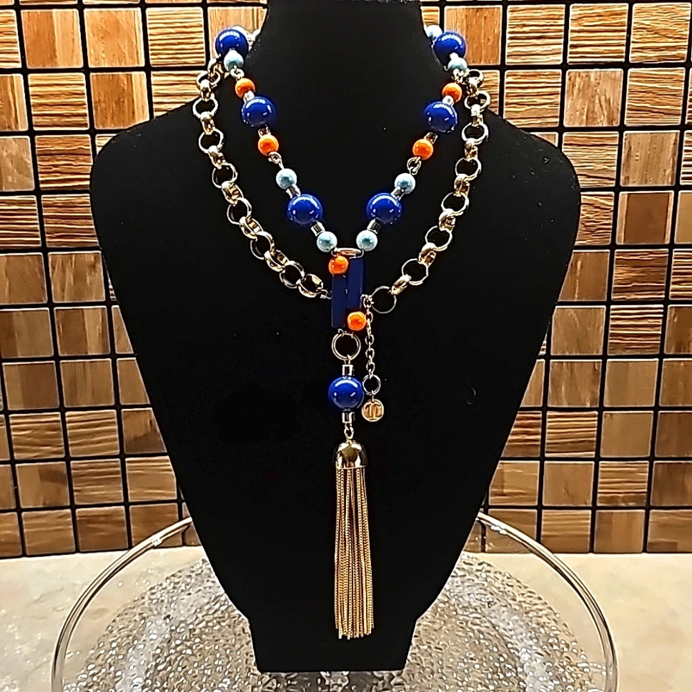 Talbots Long Goldtone Colorful Tassel Necklace 📿